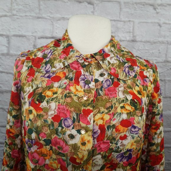 Vintage 40s Silk Floral Blouse - Picture 2 of 10